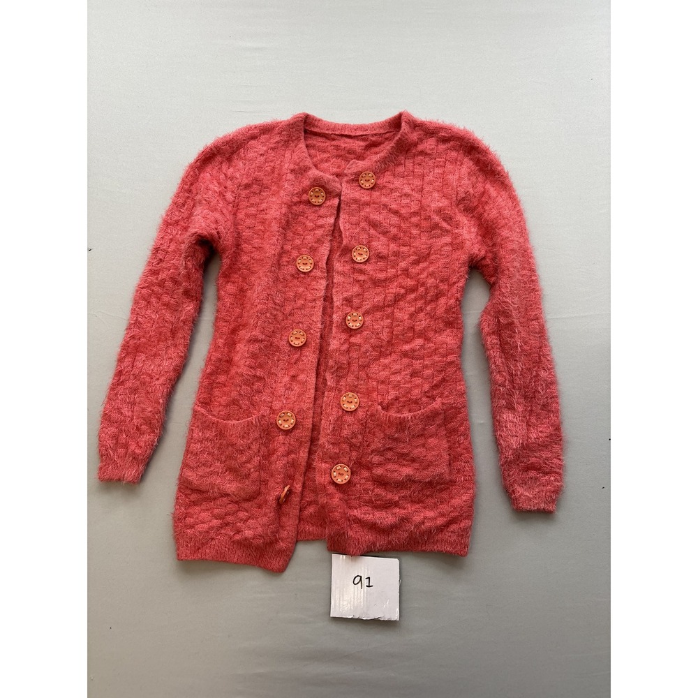 Unbranded Coral Fuzzy Cardigan Sweater Womens Small Button Front Textured Knit